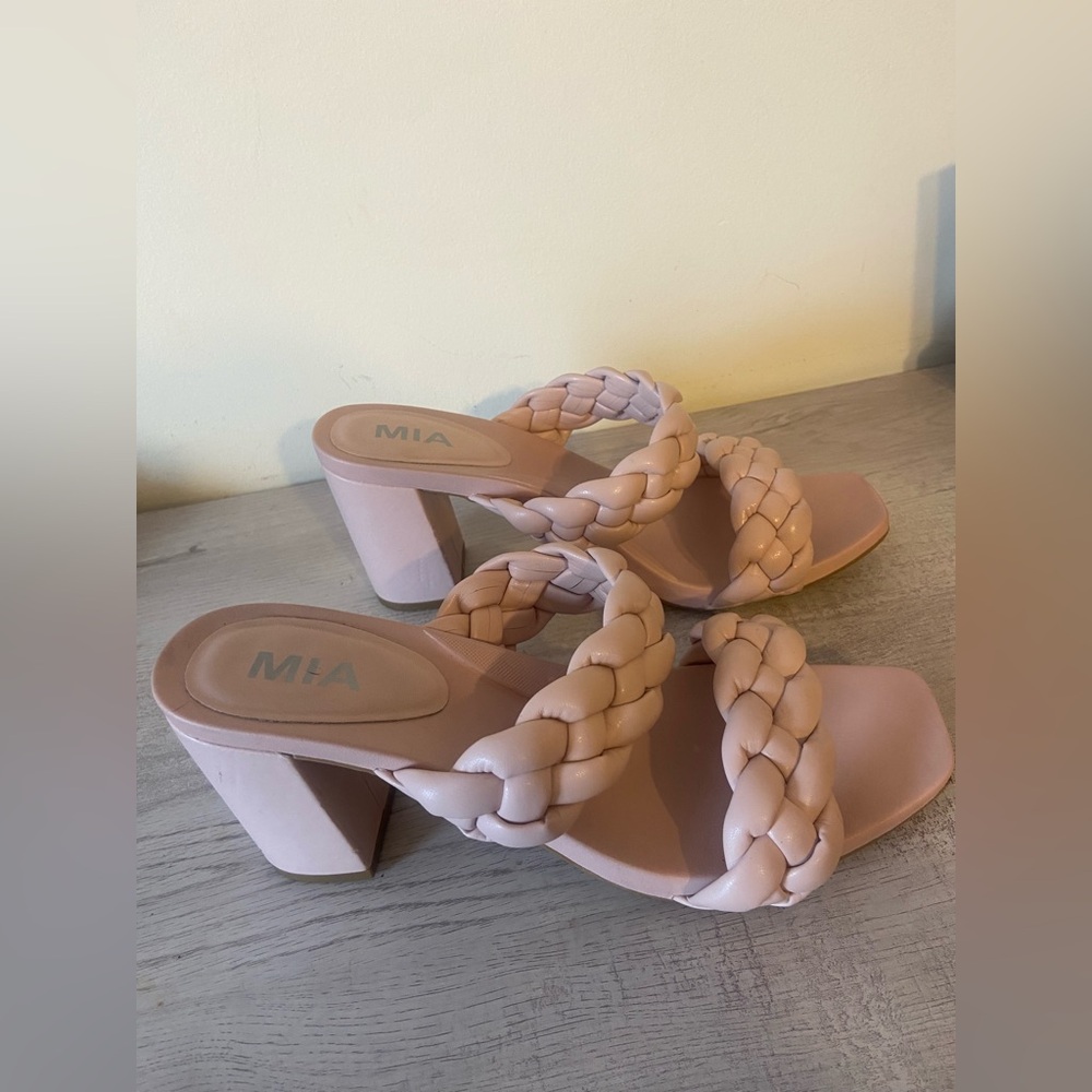 MIA Braided Mules Double Braided Strap Chunky Heel Women’s Size 8.5 Pink